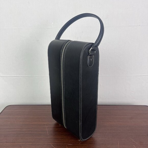 VTG Fossil Leather 2‎ Bottles Wine Travel Bag Case Leather Purse Handle Zipper - Picture 2 of 8